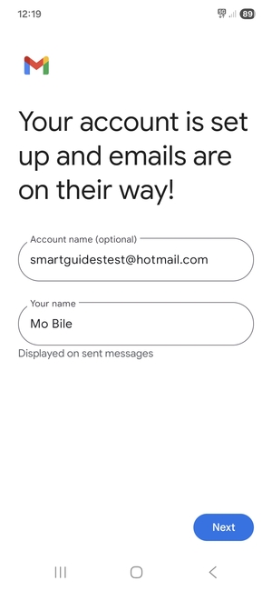 Give your account a name and enter your name. Select Next