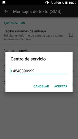 Introduzca el número de Centro de servicio y seleccione ACEPTAR