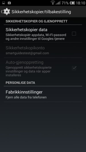 Kryss av i Sikkerhetskopier data avkrysningsboksen