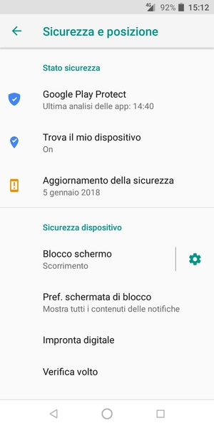 Seleziona Blocco schermo