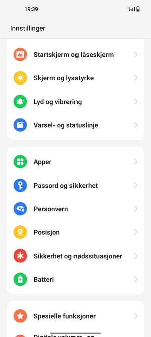 Bla til og velg Passord og sikkerhet