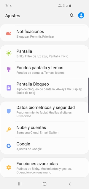 Desplácese y seleccione Datos biométricos y seguridad