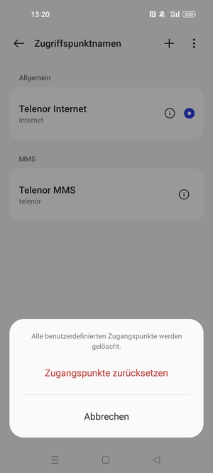 Wählen Sie Zugangspunkte zurücksetzen