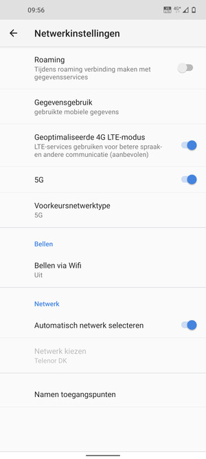 Selecteer Voorkeursnetwerktype
