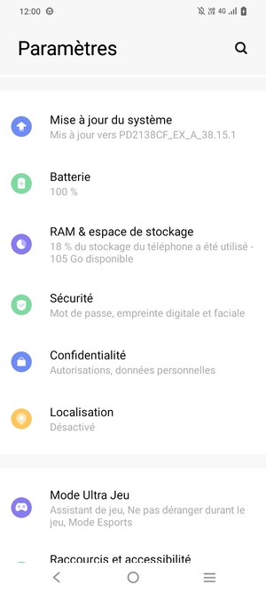 Faites défiler et sélectionnez Mise à jour du système