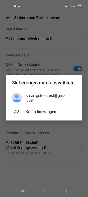 Wählen Sie Ihr Konto für Backup