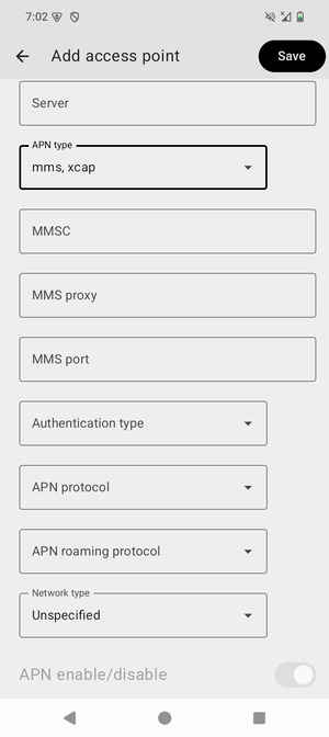 Scroll down and enter MMS information