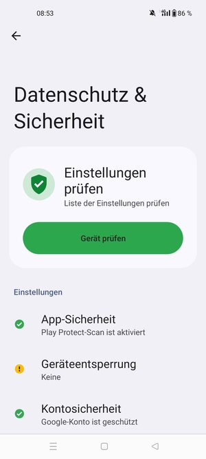 Um Ihre Bildschirmsperre zu aktivieren, gehen Sie zum Datenschutz &  Sicherheit Menü und wählen Sie  Geräteentsperung