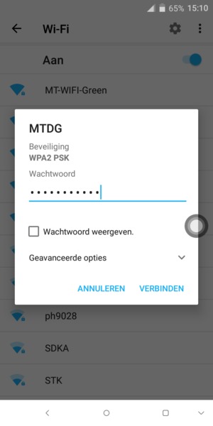Voer het WiFi-wachtwoord in en selecteer VERBINDEN
