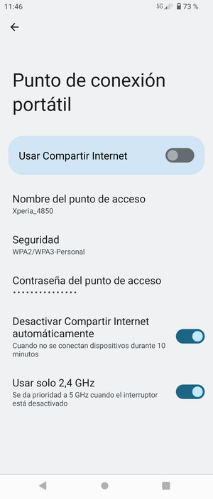 Seleccione Contraseña del punto de acceso
