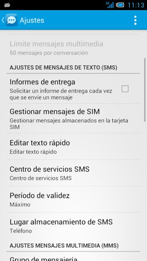 Desplácese y seleccione Centro de servicios SMS