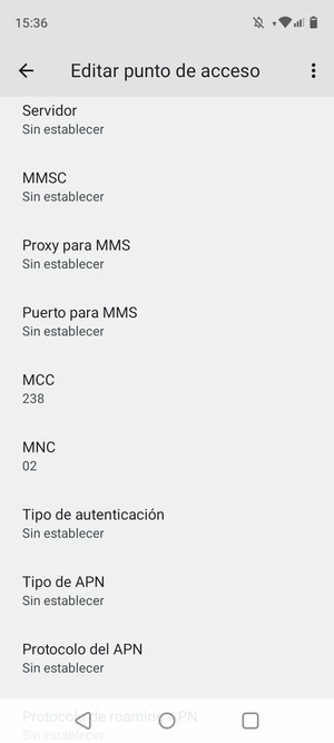 Desplácese hacia abajo e introduzca la información de Internet