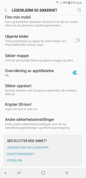 Bla til og velg Andre sikkerhetsinnstillinger