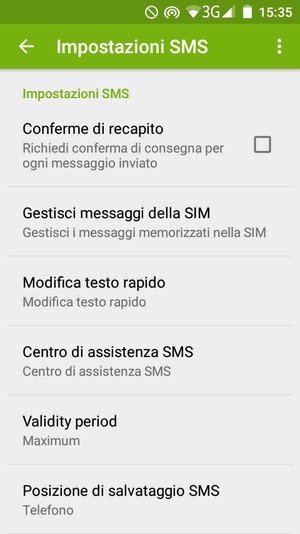 Seleziona Centro di assistenza SMS