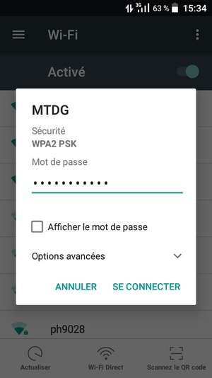Saisissez le mot de passe du Wi-Fi et sélectionnez SE CONNECTER