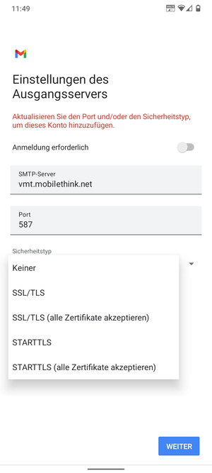 Wählen Sie Keiner und WEITER