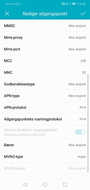 Scroll ned og indtast internet-oplysninger