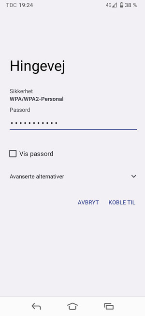 Skriv inn Wi-Fi-passord og velg KOBLE TIL