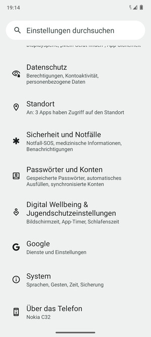 Scrollen Sie und wählen Sie System