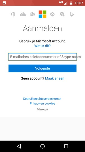 Voer uw e-mailadres in en selecteer Volgende