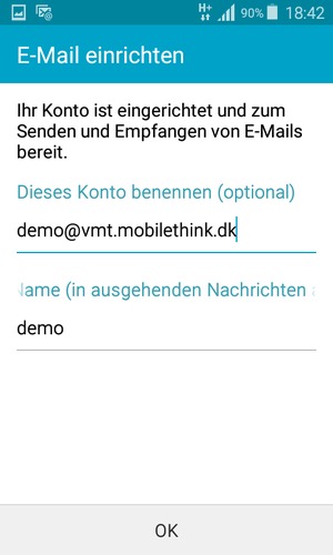 Geben Sie Ihrem Konto einen Namen und geben Sie Ihren Namen ein. Wählen Sie OK