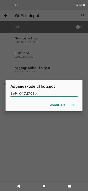 Indtast en Wi-Fi-hotspot adgangskode på minimum 8 tegn og vælg OK