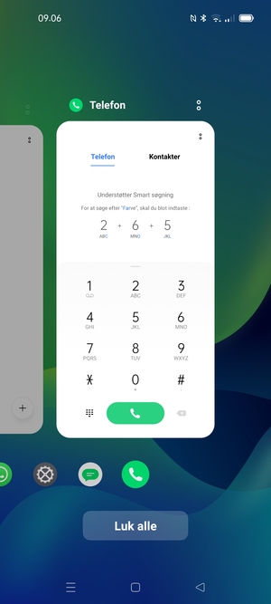 Vælg Luk alle for at lukke alle åbne apps