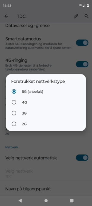 Velg ønsket alternativ