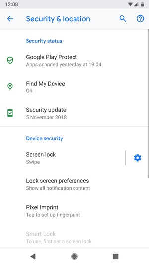 To activate your screen lock, go to the Security & location menu and select Screen lock