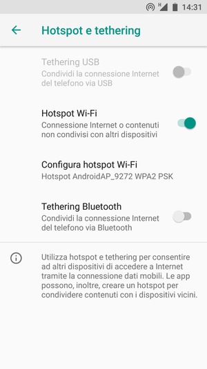 Il telefono è ora pronto per essere usato come modem