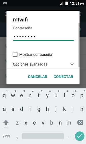 Introduzca la contraseña de Wi-Fi y seleccione CONECTAR