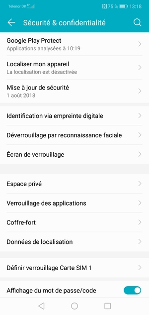 Pour activer votre écran de verrouillage, allez dans le menu Sécurité & confidentialité et sélectionnez Écran de verrouillage