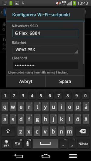 Ange ett lösenord bestående av minst  8  tecken och välj  Spara