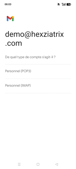 Sélectionnez Personnel (POP3) ou Personnel (IMAP)