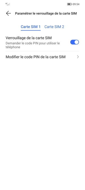 Sélectionnez Carte SIM 1 ou Carte SIM 2 et sélectionnez Modifier le code PIN de la carte SIM