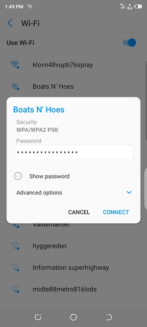 Enter the Wi-Fi password and select CONNECT