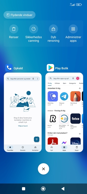 Vælg Slet-ikonet for at lukke alle åbne apps