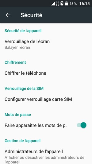 Sélectionnez Configurer verrouillage carte SIM