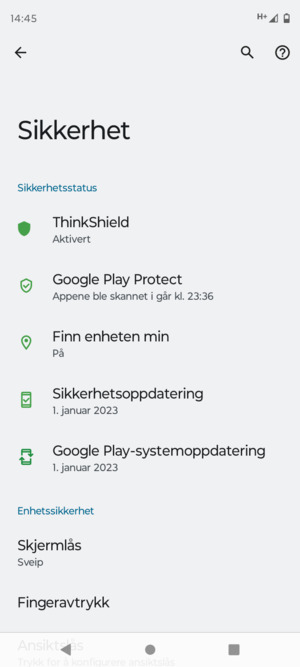 For å aktivere skjermlåsen, gå til Sikkerhet-menyen og velg Skjermlås