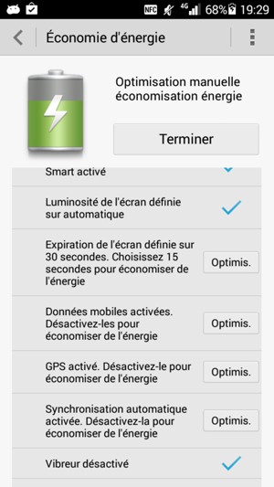 Sélectionnez Optimis. pour activer la Économie d'énergie