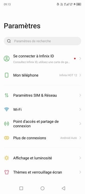 Sélectionnez Paramétres SIM & Réseau