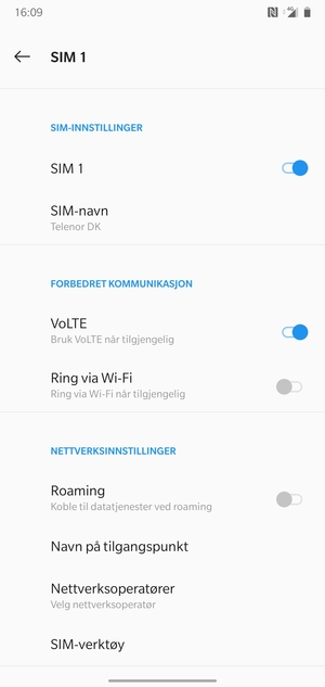 For å bytte nettverk hvis det oppstår nettverksproblemer, velg Nettverksoperatører