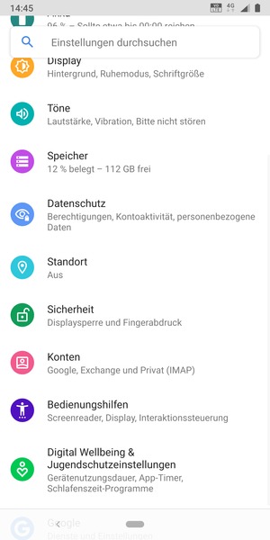 Scrollen Sie und wählen Sie Sicherheit