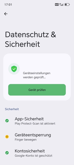 Um Ihre Bildschirmsperre zu aktivieren, gehen Sie zum Sicherheit & Datenschutz Menü und wählen Sie  Geräteentsperrung