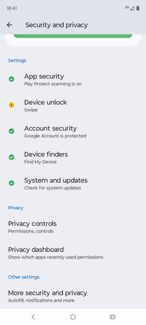 Scroll to and select More security and privacy
