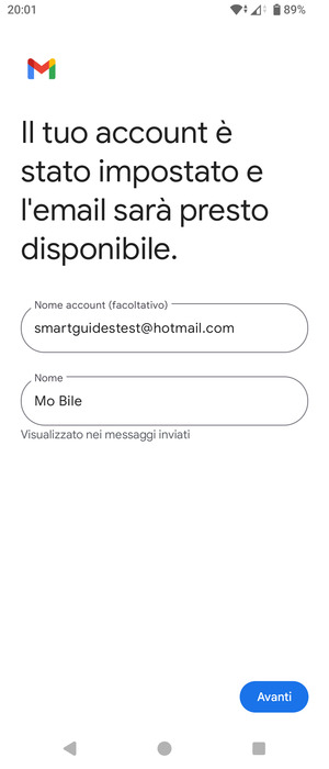 Scegli un nome per il tuo account e inserisci il tuo nome. Seleziona Avanti