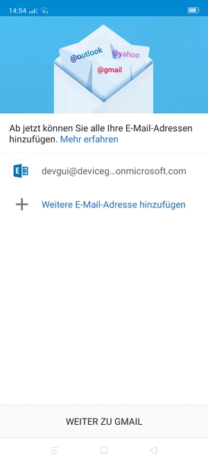 Wählen Sie WEITER ZU GMAIL