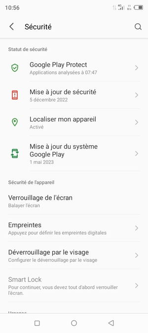 Sélectionnez Verrouillage de l'écran