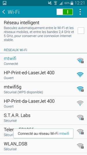 Vous êtes maintenant connecté au réseau Wi-Fi