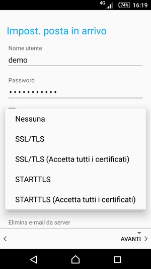 Seleziona Nessuna e poi AVANTI